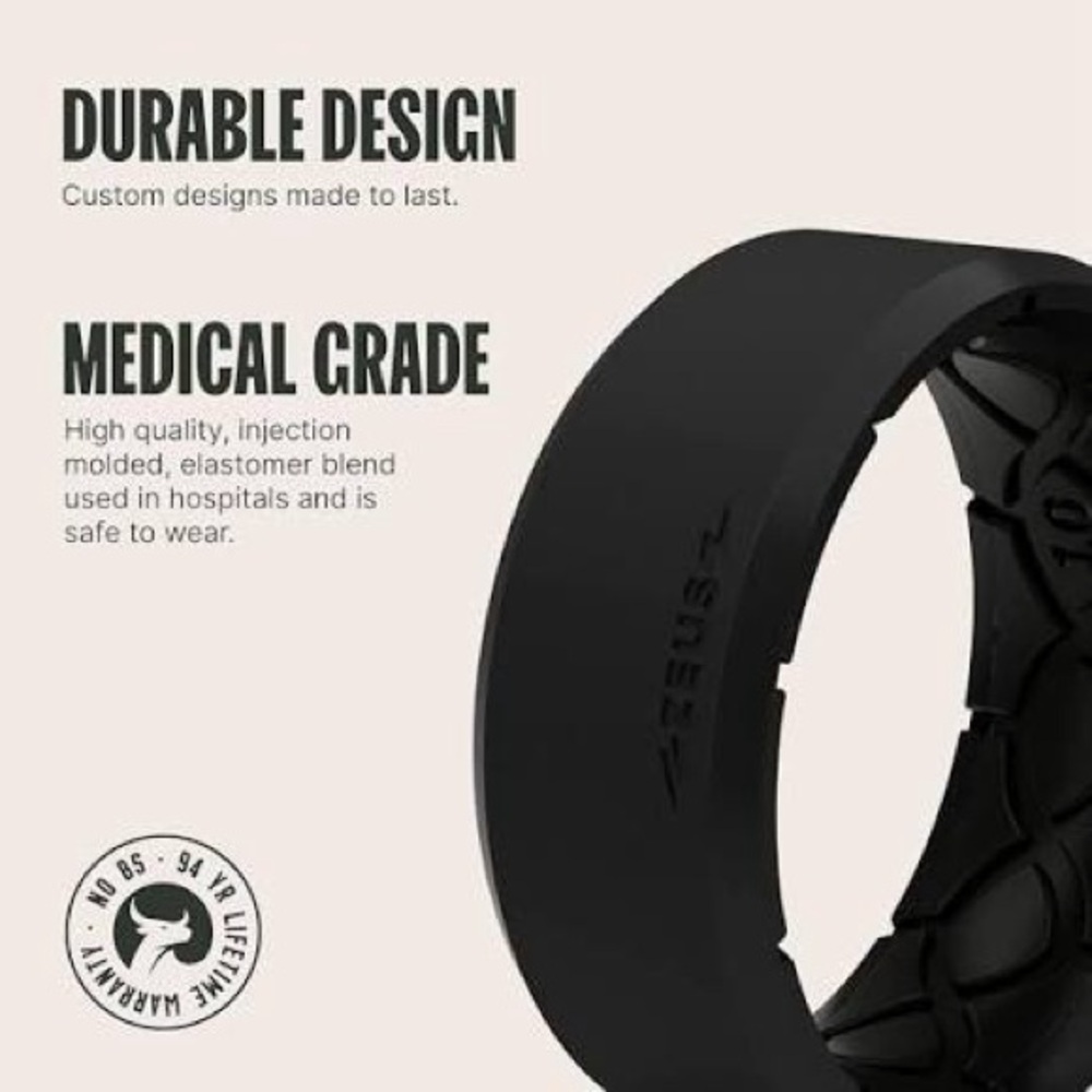 Groove Life Men's Zeus Edge Black Silicone Ring 11 - Picture 2 of 6